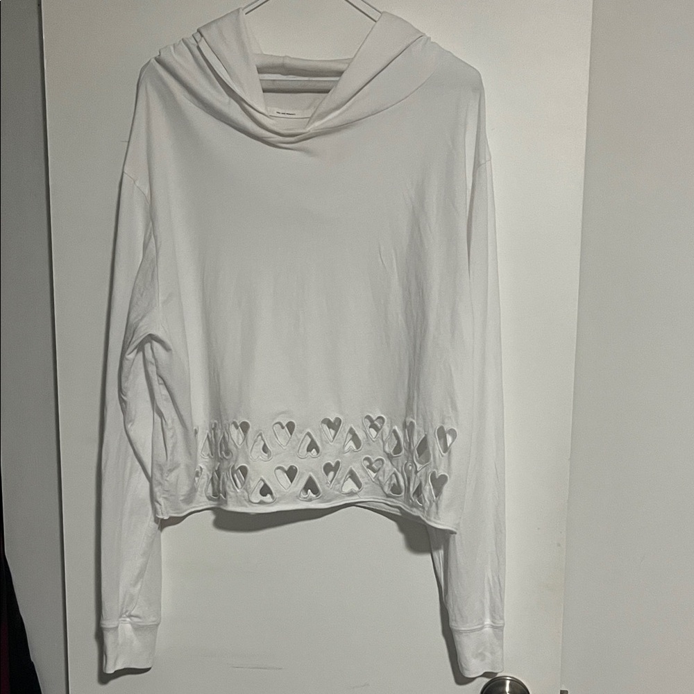 Elegant White Heart Cutout Hoodie